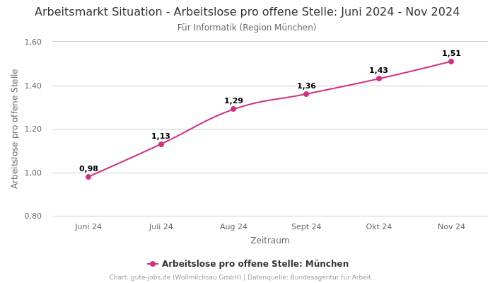 Arbeitsmarkt Situation - Arbeitslose pro offene Stelle: Juni 2024 - Nov 2024 | Für Informatik | Region München