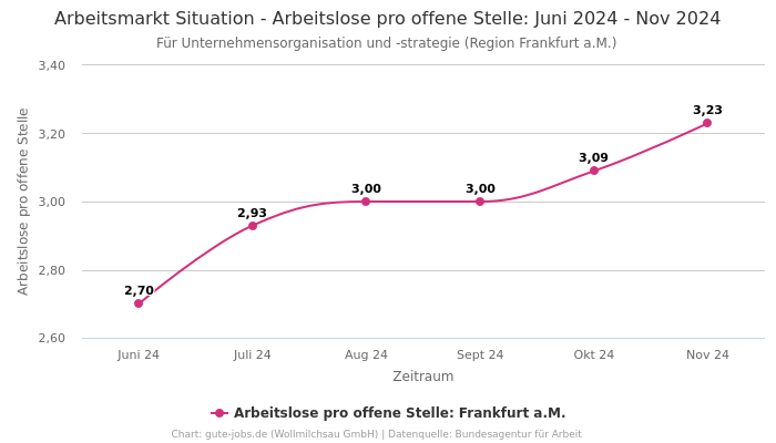 Arbeitsmarkt Situation - Arbeitslose pro offene Stelle: Juni 2024 - Nov 2024 | Für Unternehmensorganisation und -strategie | Region Frankfurt a.M.