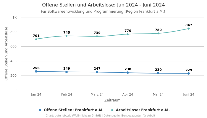 Offene Stellen und Arbeitslose: Jan 2024 - Juni 2024 | Für Softwareentwicklung und Programmierung | Region Frankfurt a.M.