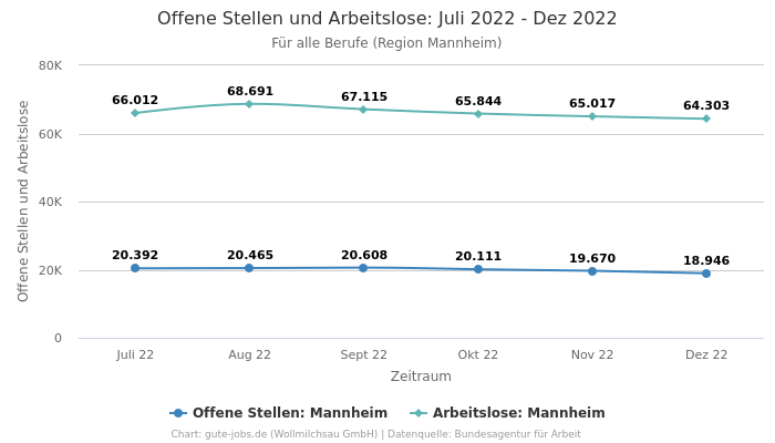 Offene Stellen und Arbeitslose: Juli 2022 - Dez 2022 | Für alle Berufe | Region Mannheim