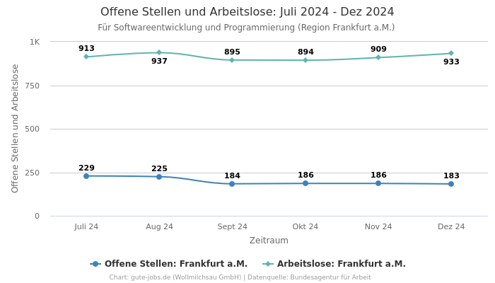 Offene Stellen und Arbeitslose: Juli 2024 - Dez 2024 | Für Softwareentwicklung und Programmierung | Region Frankfurt a.M.