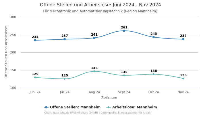 Offene Stellen und Arbeitslose: Juni 2024 - Nov 2024 | Für Mechatronik und Automatisierungstechnik | Region Mannheim