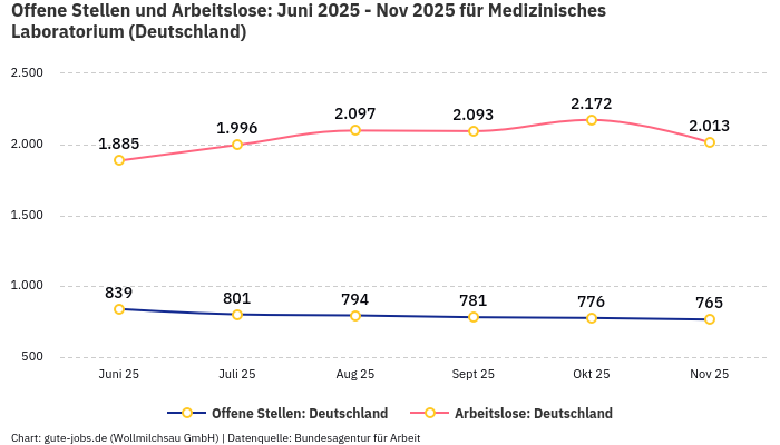 Offene Stellen und Arbeitslose: Juni 2025 - Nov 2025 | Für Medizinisches Laboratorium | Bundesland Deutschland Offene Stellen und Arbeitslose: Juni 2025 - Nov 2025 | Für Medizinisches Laboratorium | Bundesland Deutschland