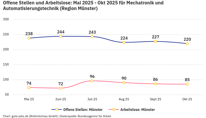 Offene Stellen und Arbeitslose: Mai 2025 - Okt 2025 | Für Mechatronik und Automatisierungstechnik | Region Münster